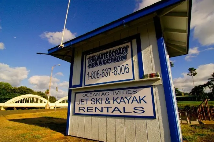 The Watercraft Connection kiosk at Haleiwa Small Boat Harbor